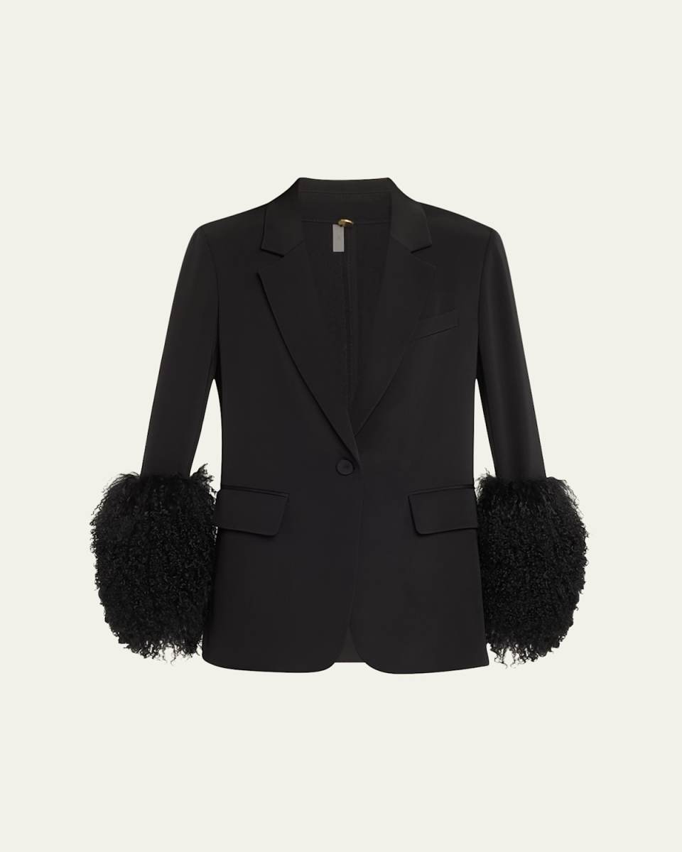Holly Wool-Cuff Stretch Silk Jacket